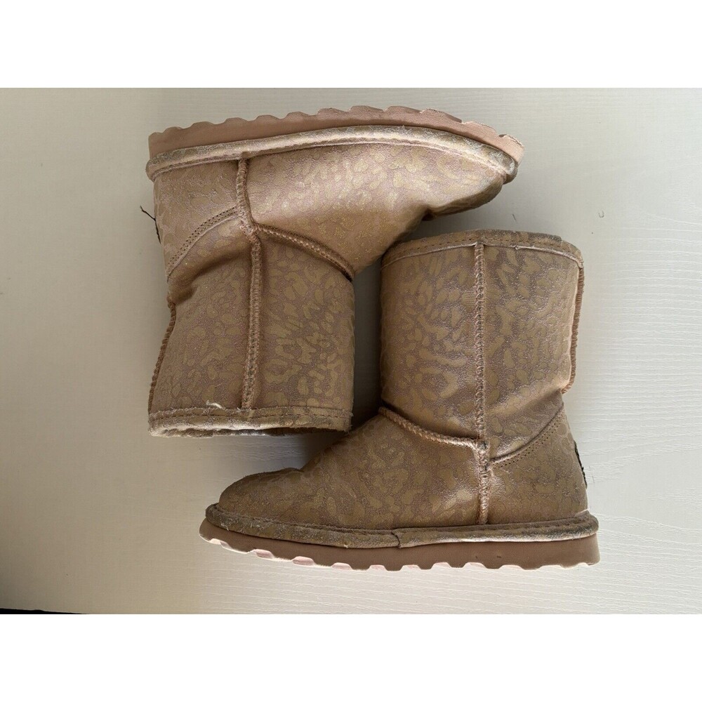 BEARPAW Boots Size 1 Youth Girls Pink Leopard Sherpa Lined Boots Kids - Picture 4 of 9